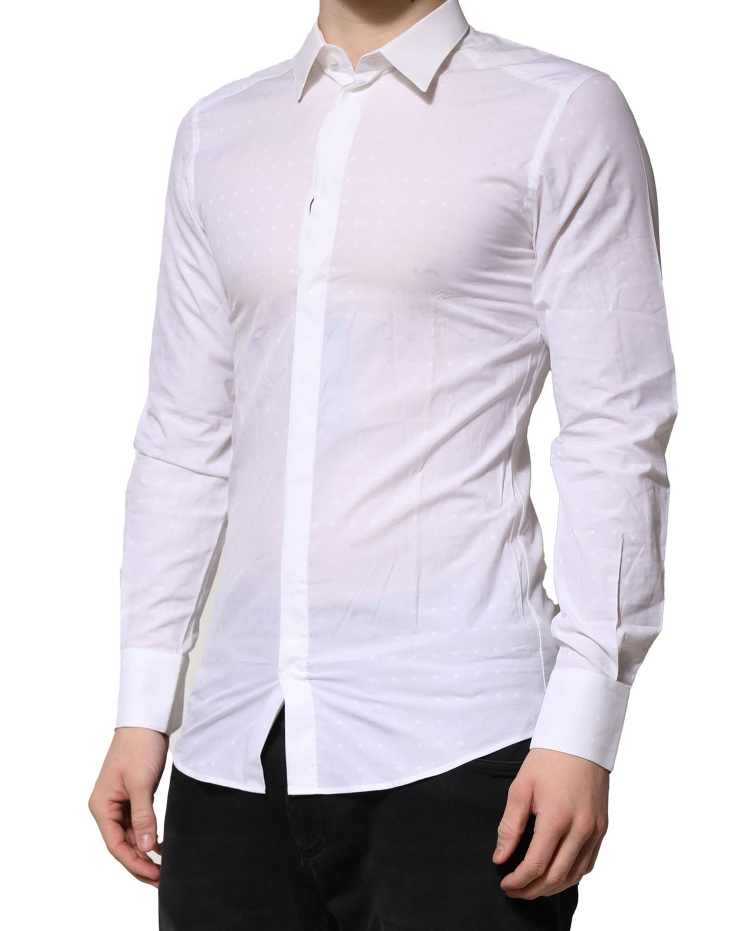 White Cotton GOLD Long Sleeves Formal Shirt-Dolce & Gabbana-LabelTerrace.com