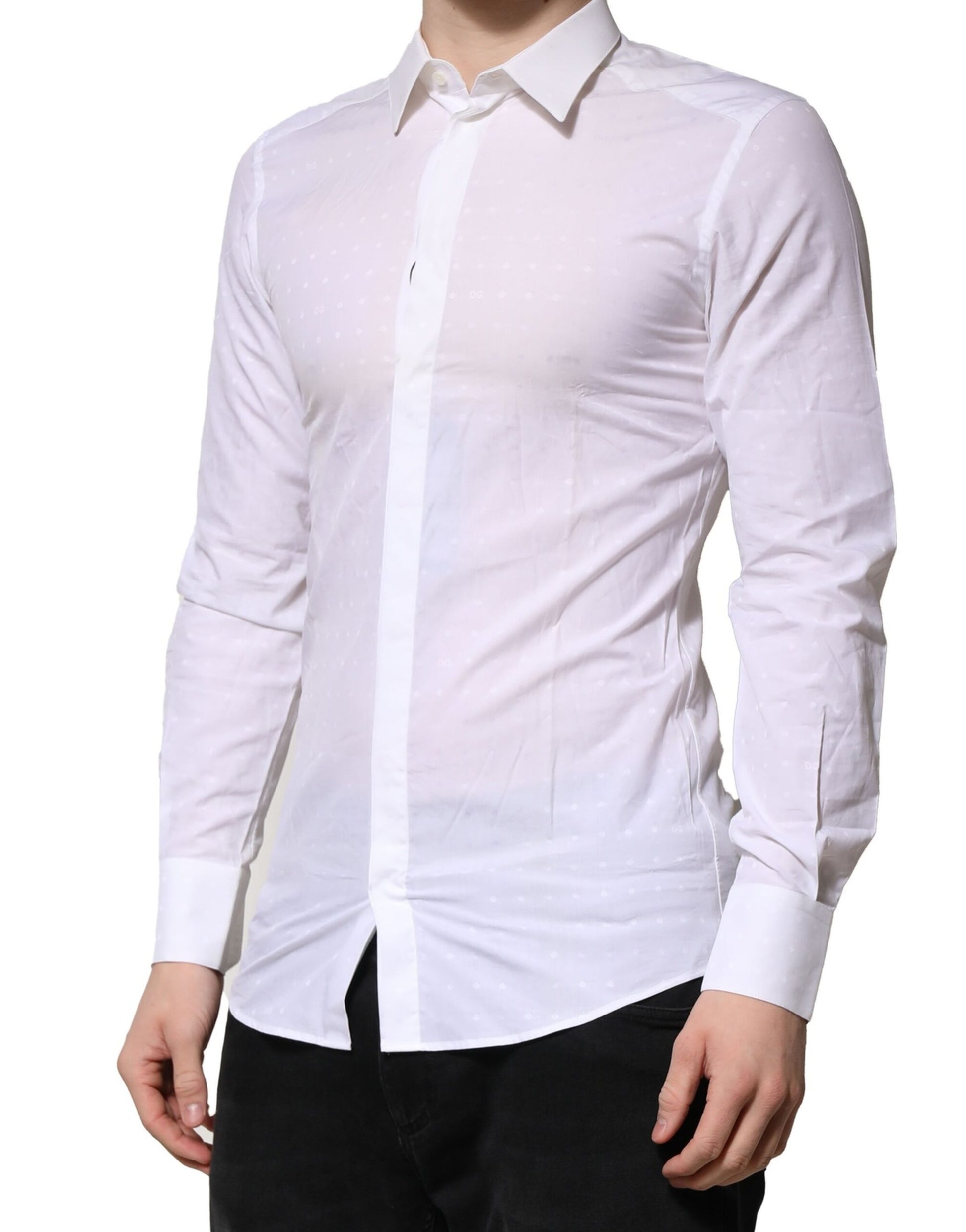 White Cotton GOLD Long Sleeves Formal Shirt-Dolce & Gabbana-LabelTerrace.com