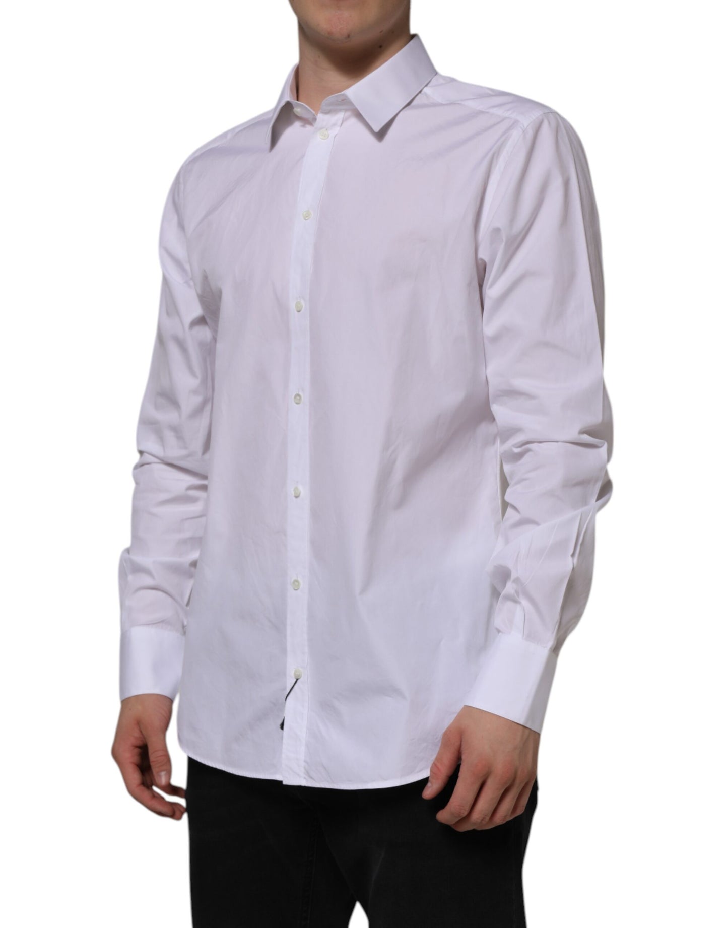 White Cotton GOLD Long Sleeves Formal Shirt-Dolce & Gabbana-LabelTerrace.com