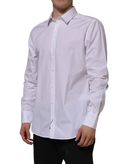 White Cotton GOLD Long Sleeves Formal Shirt-Dolce & Gabbana-LabelTerrace.com