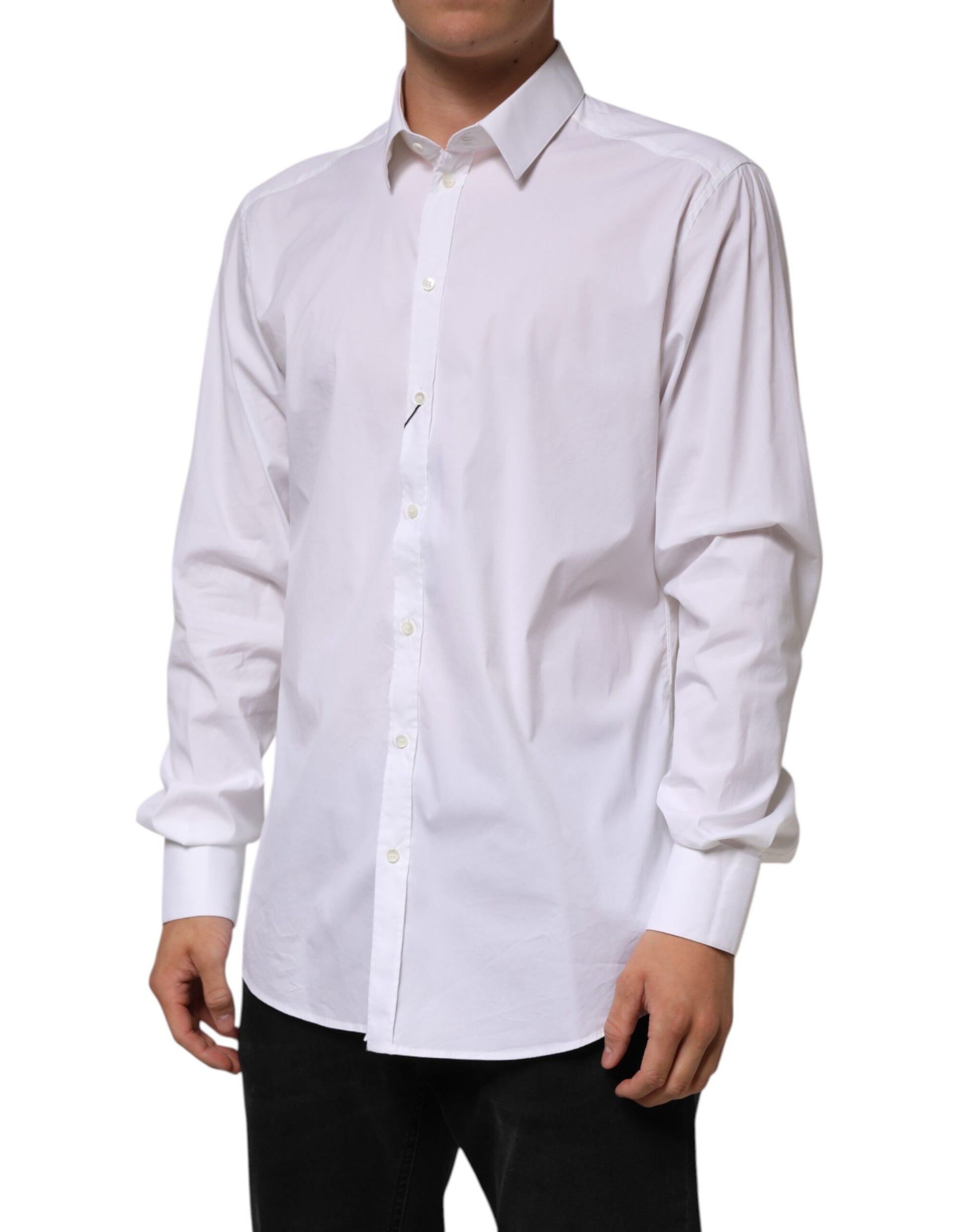 White Cotton GOLD Long Sleeves Formal Shirt-Dolce & Gabbana-LabelTerrace.com