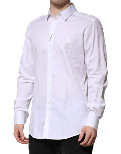 White Cotton GOLD Long Sleeves Formal Shirt-Dolce & Gabbana-LabelTerrace.com