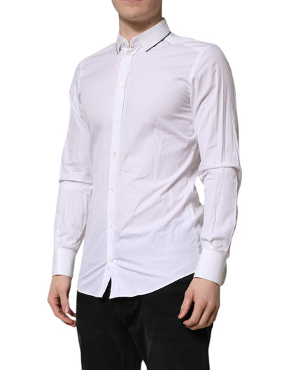White Cotton GOLD Long Sleeves Formal Shirt-Dolce & Gabbana-LabelTerrace.com