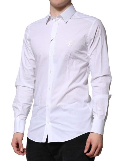 White Cotton GOLD Long Sleeves Formal Shirt-Dolce & Gabbana-LabelTerrace.com