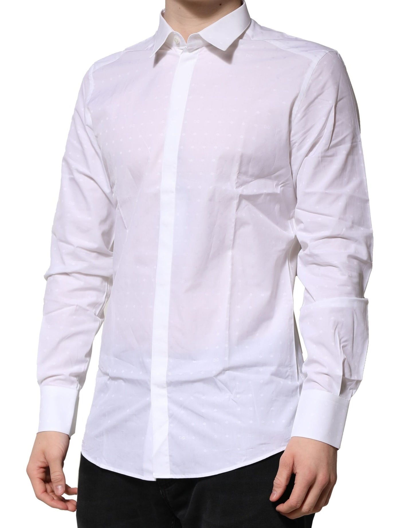 White Cotton GOLD Long Sleeves Formal Shirt-Dolce & Gabbana-LabelTerrace.com