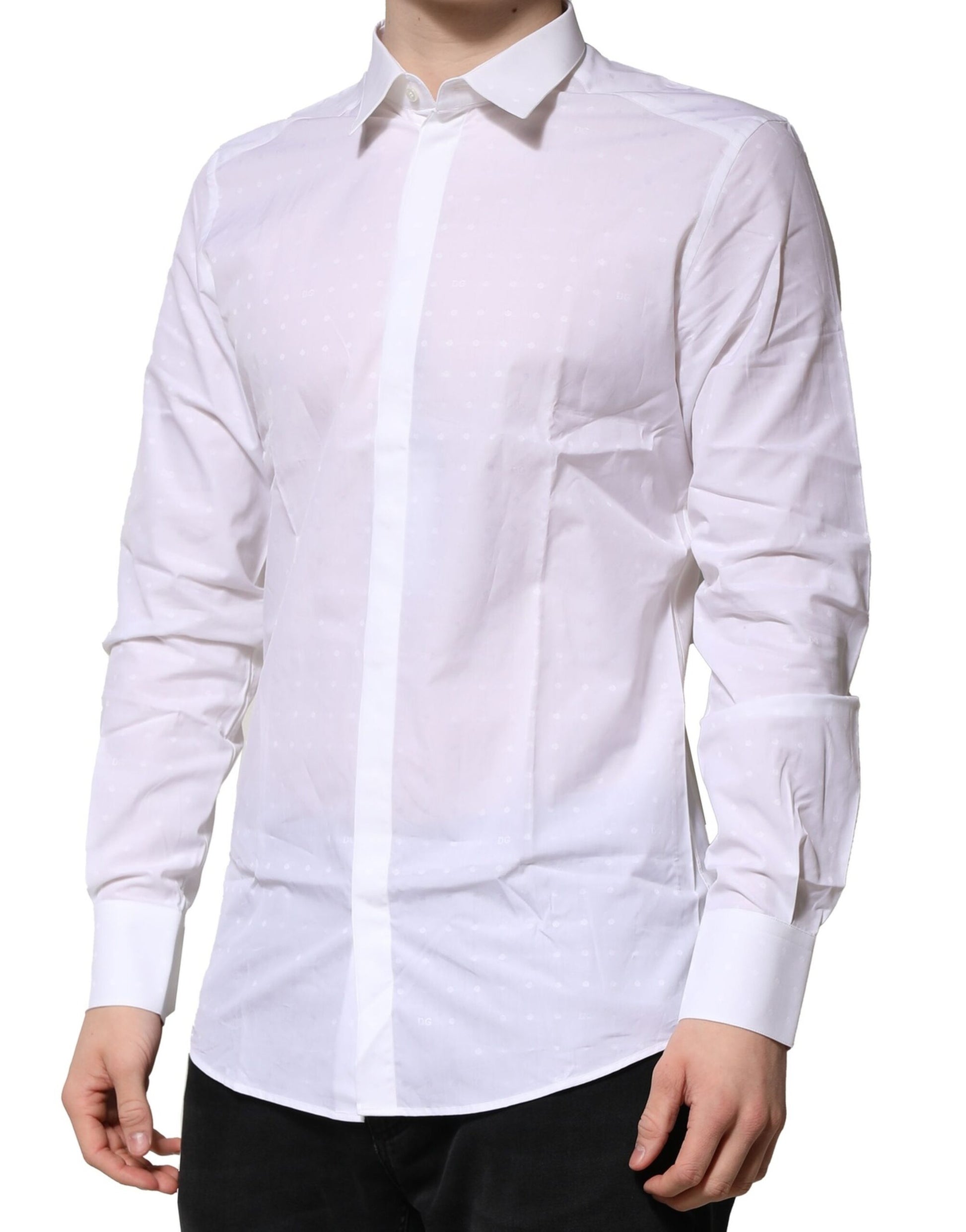 White Cotton GOLD Long Sleeves Formal Shirt-Dolce & Gabbana-LabelTerrace.com