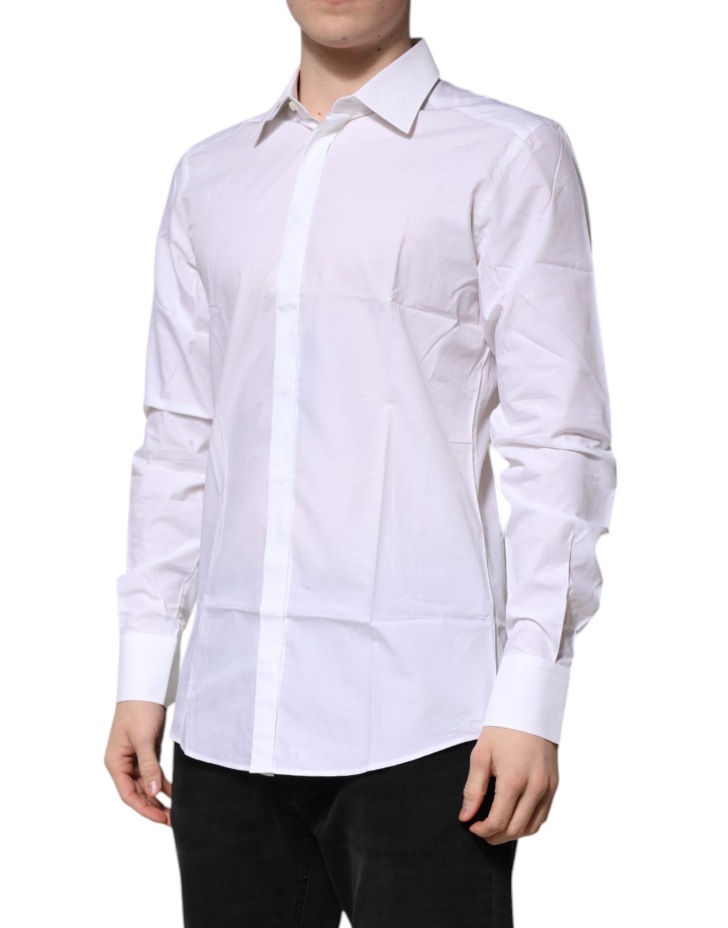 White Cotton GOLD Long Sleeves Formal Shirt-Dolce & Gabbana-LabelTerrace.com