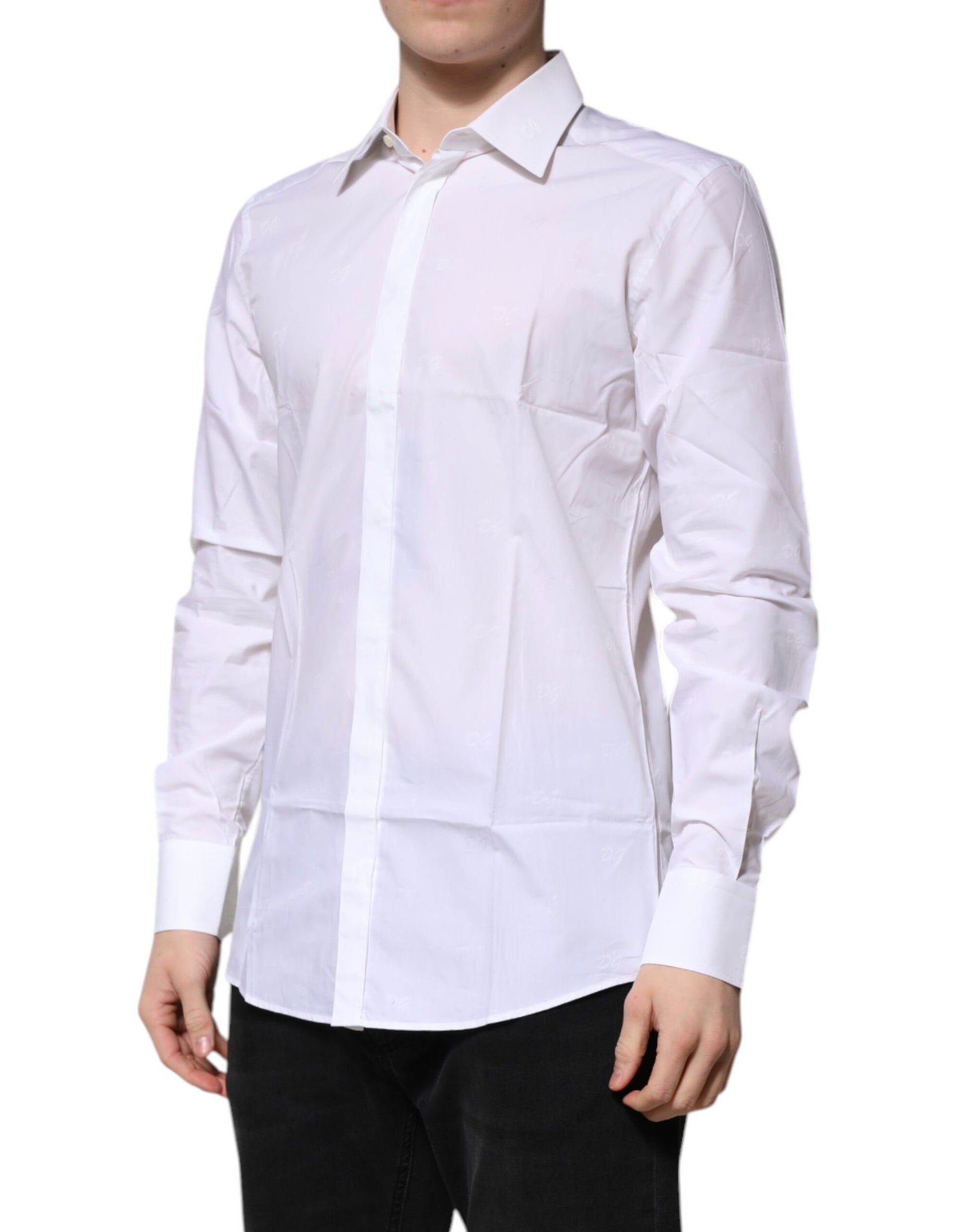 White Cotton GOLD Long Sleeves Formal Shirt-Dolce & Gabbana-LabelTerrace.com