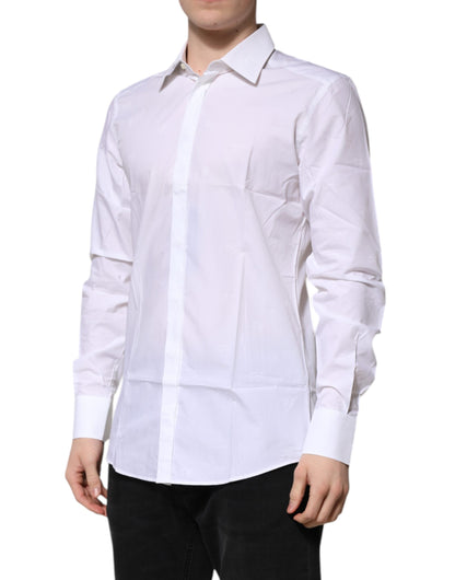White Cotton GOLD Long Sleeves Formal Shirt-Dolce & Gabbana-LabelTerrace.com