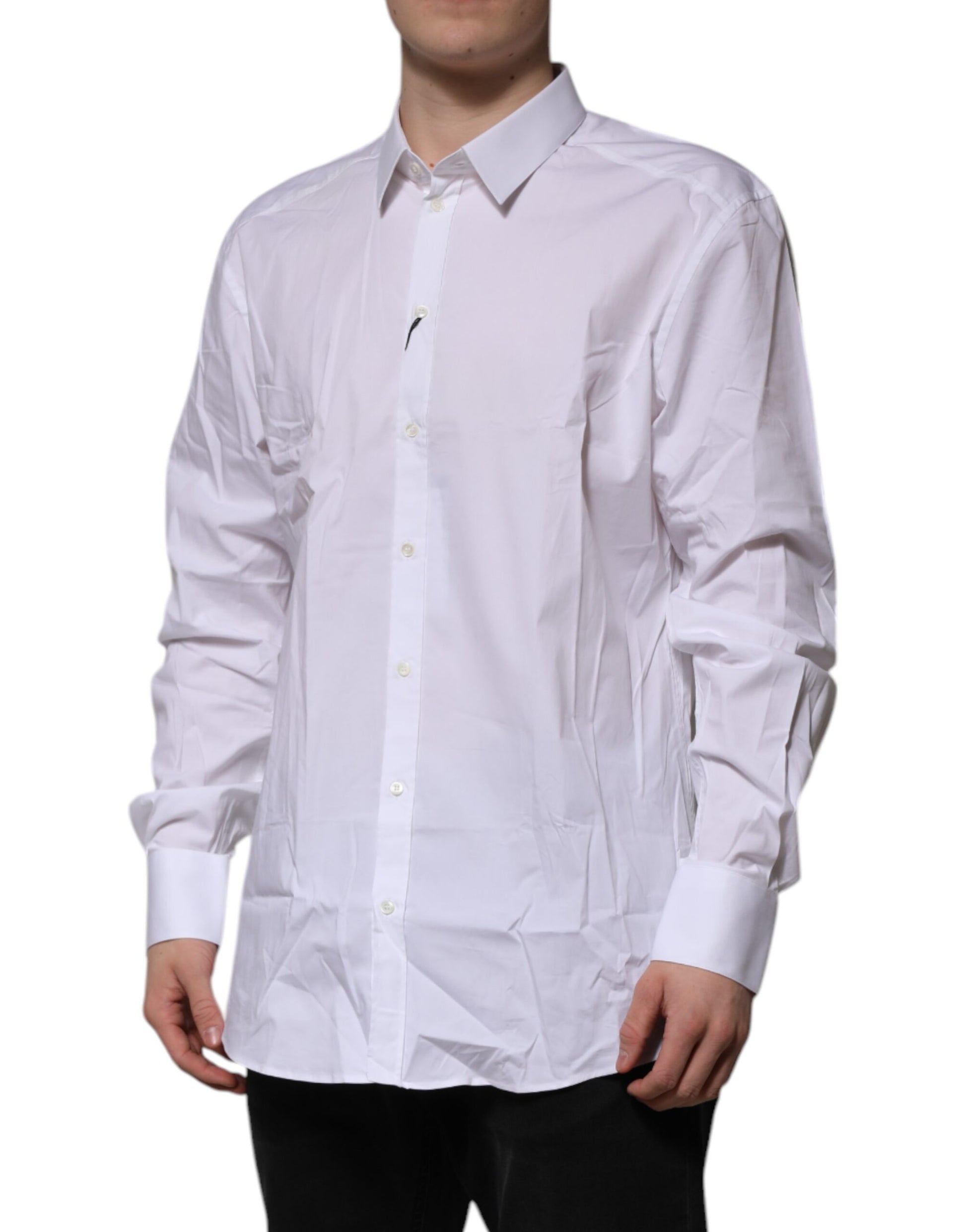 White Cotton GOLD Long Sleeves Formal Shirt-Dolce & Gabbana-LabelTerrace.com