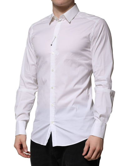 White Cotton GOLD Long Sleeves Formal Shirt-Dolce & Gabbana-LabelTerrace.com