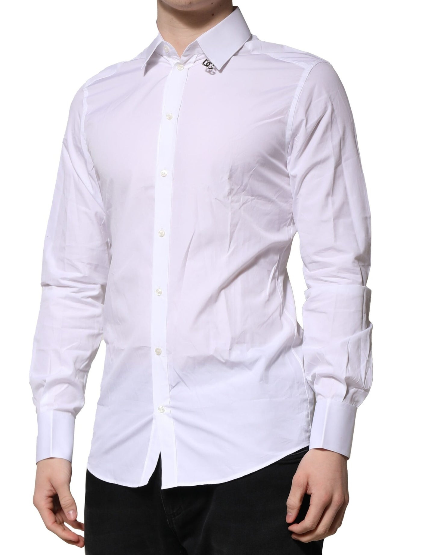 White Cotton GOLD Long Sleeves Formal Shirt-Dolce & Gabbana-LabelTerrace.com