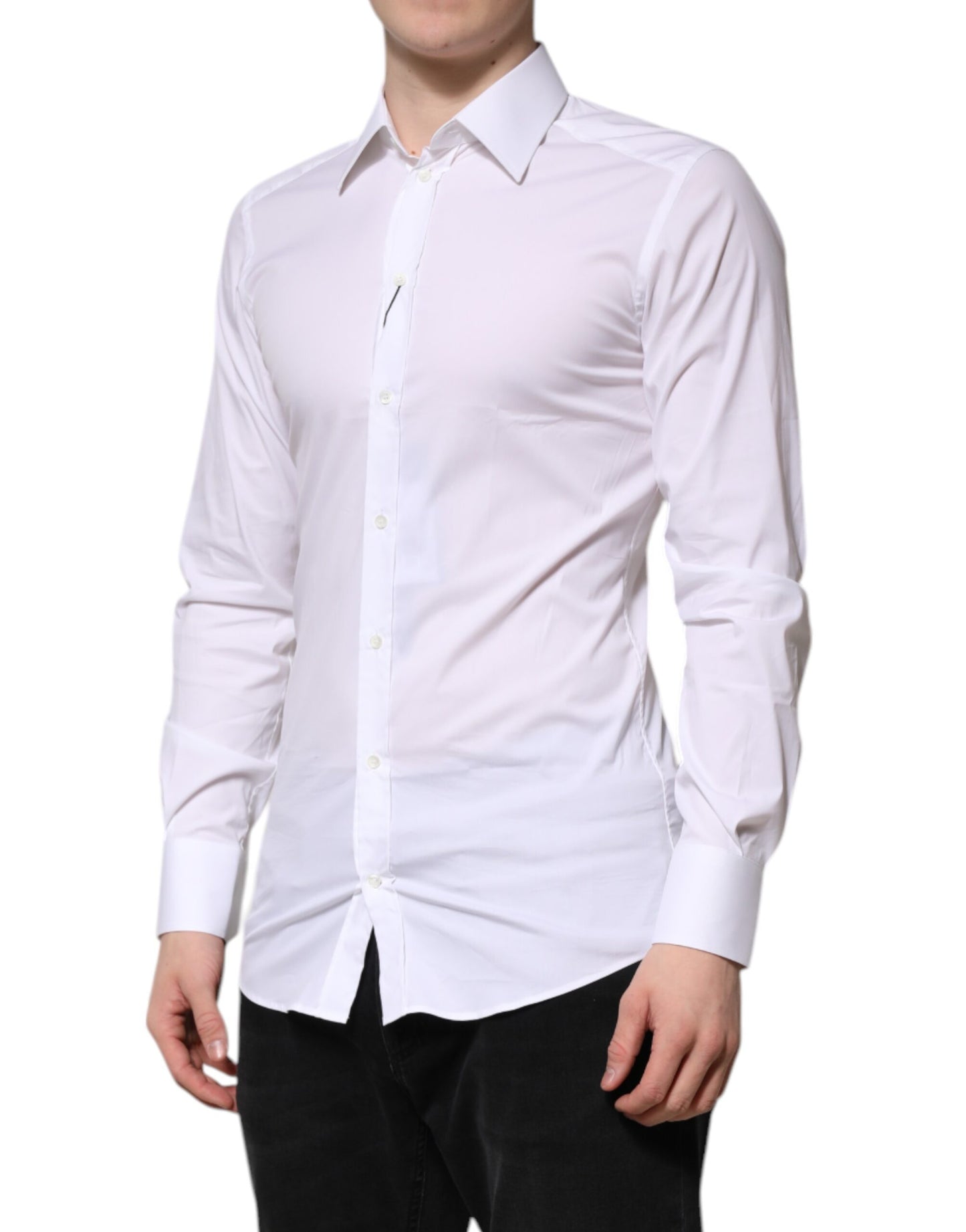 White Cotton GOLD Long Sleeves Formal Shirt-Dolce & Gabbana-LabelTerrace.com