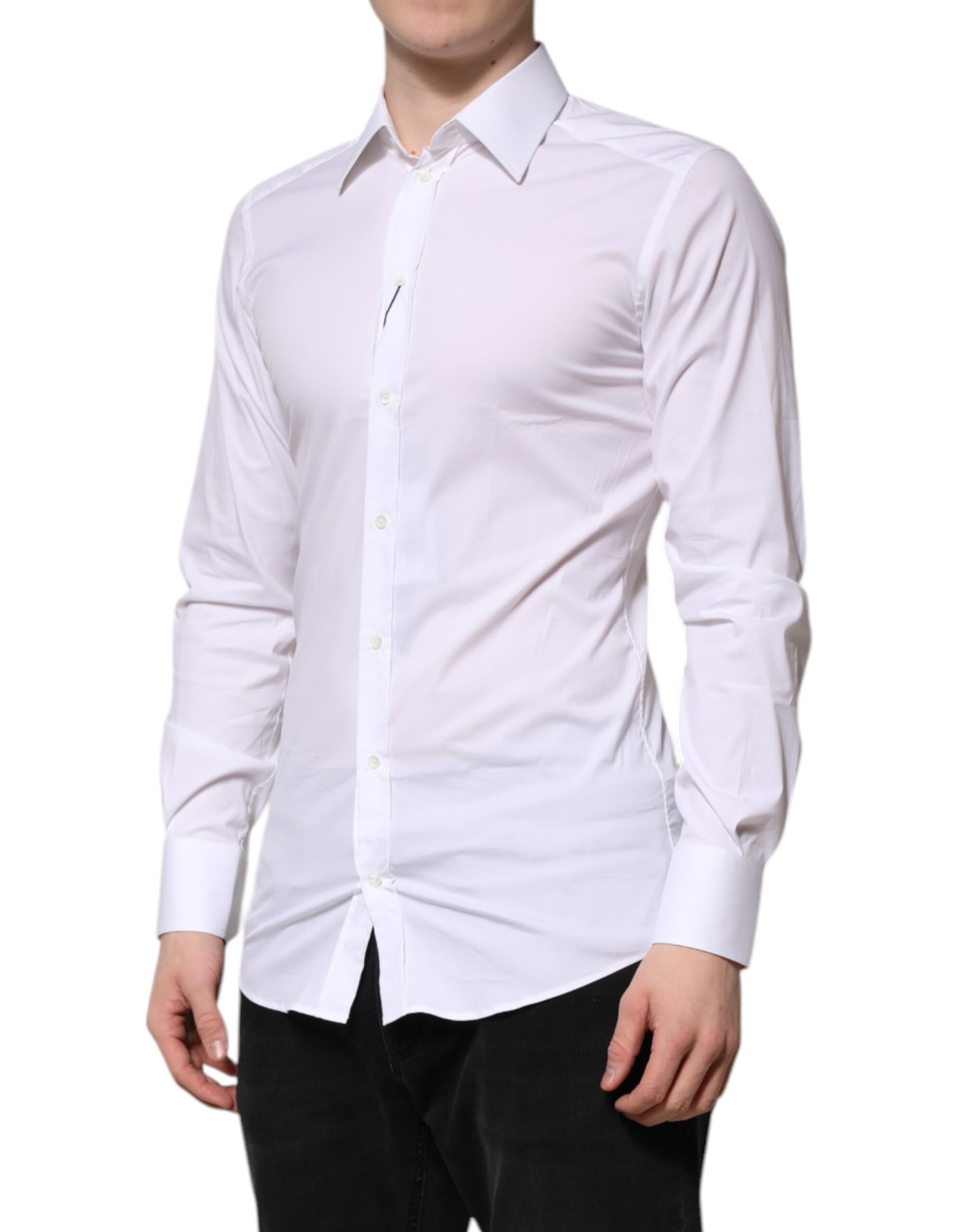 White Cotton GOLD Long Sleeves Formal Shirt-Dolce & Gabbana-LabelTerrace.com