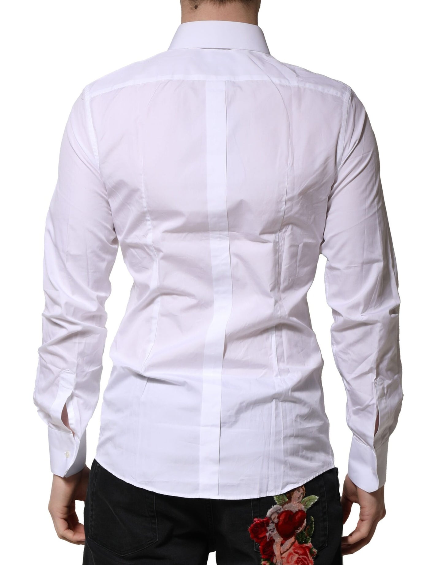 White Cotton GOLD Long Sleeves Formal Shirt-Dolce & Gabbana-LabelTerrace.com