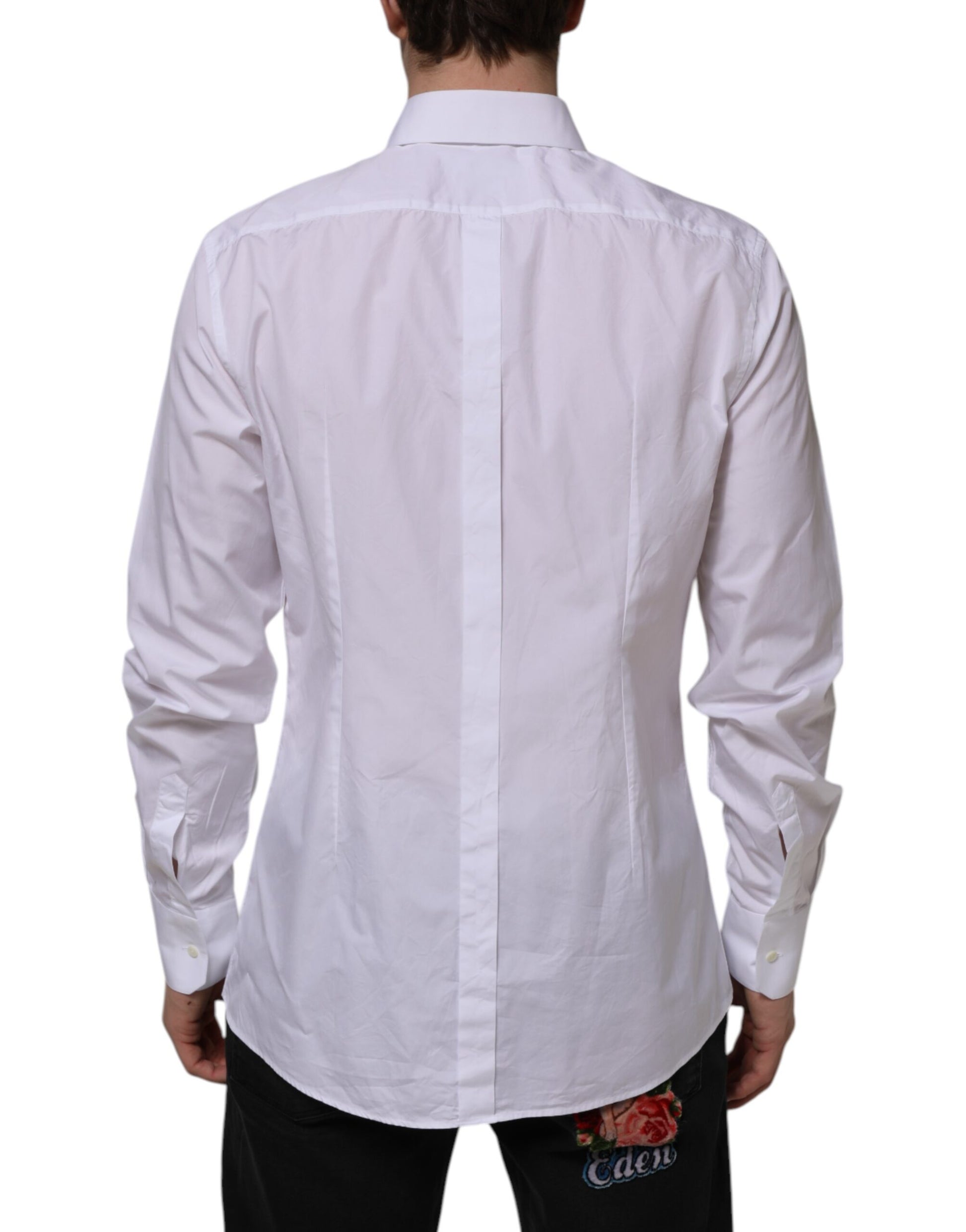 White Cotton GOLD Long Sleeves Formal Shirt-Dolce & Gabbana-LabelTerrace.com