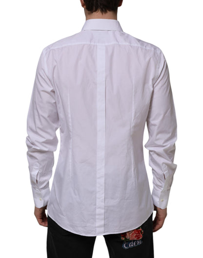 White Cotton GOLD Long Sleeves Formal Shirt-Dolce & Gabbana-LabelTerrace.com
