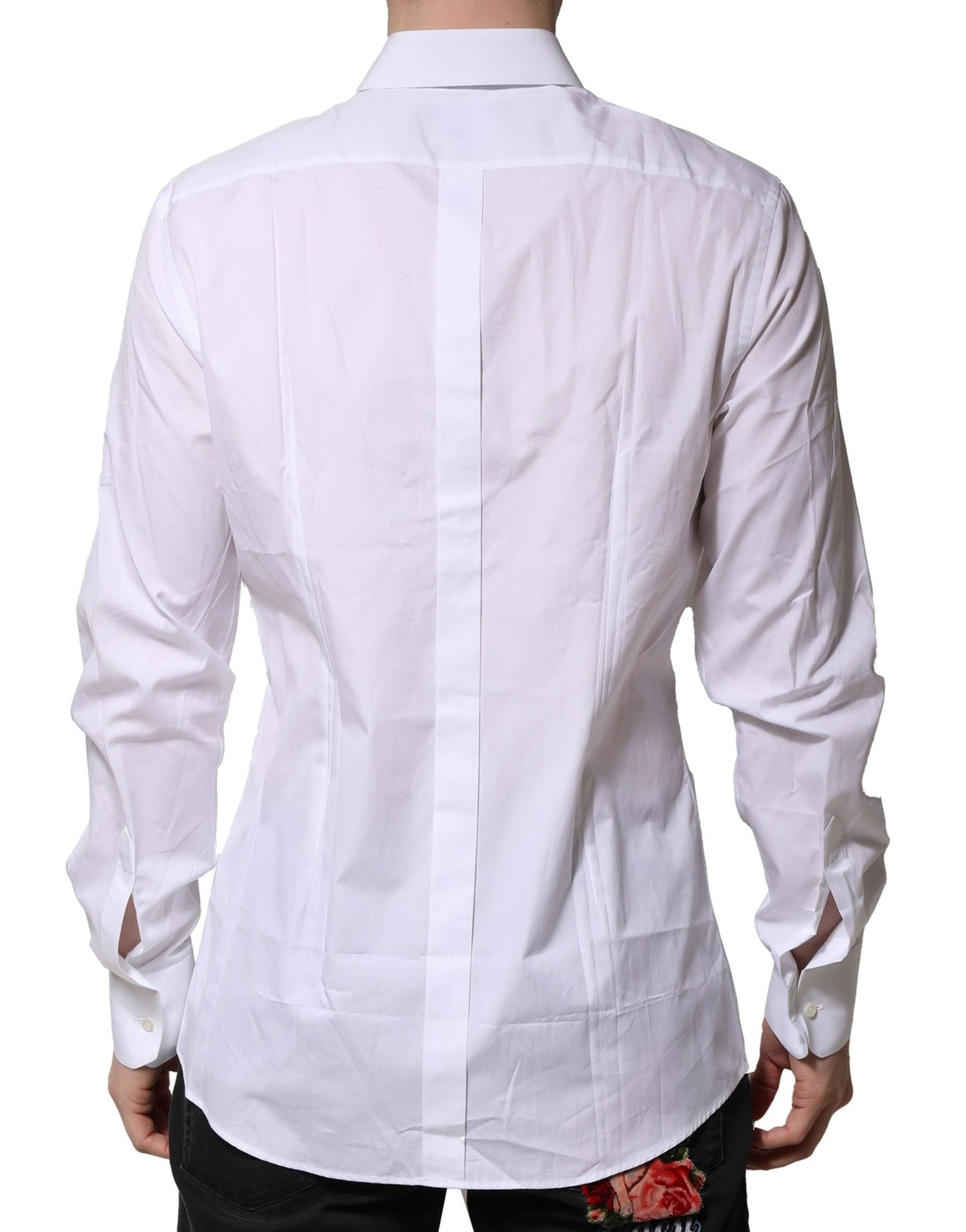 White Cotton GOLD Long Sleeves Formal Shirt-Dolce & Gabbana-LabelTerrace.com