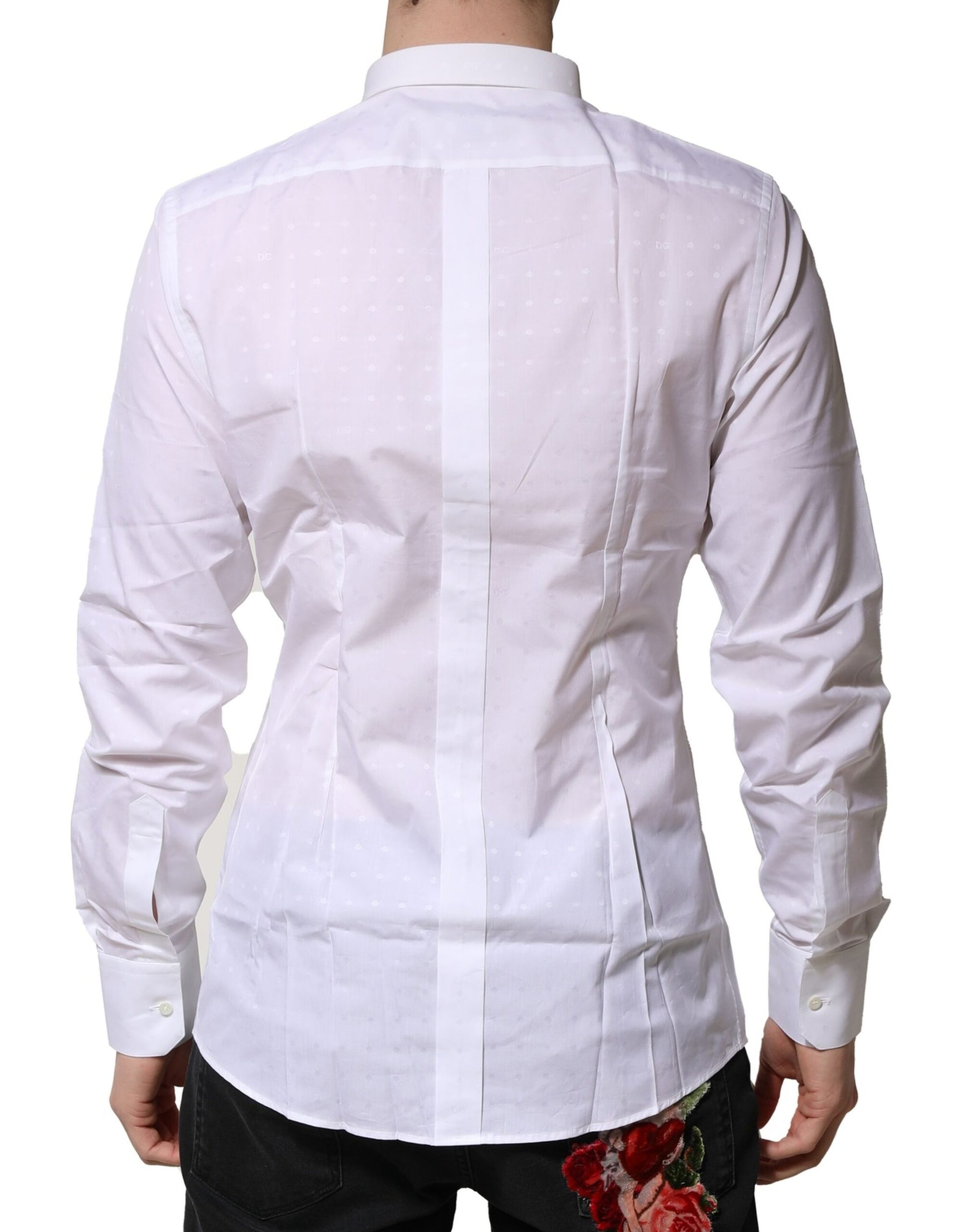 White Cotton GOLD Long Sleeves Formal Shirt-Dolce & Gabbana-LabelTerrace.com