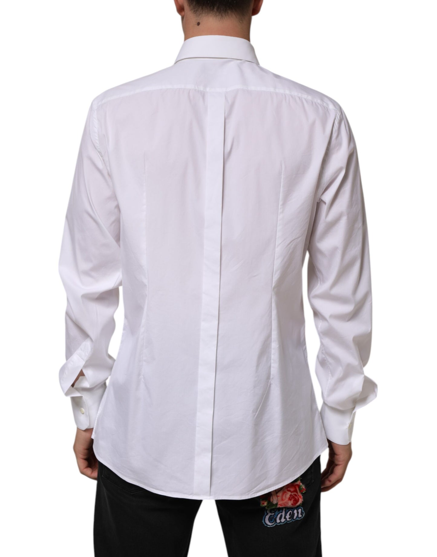 White Cotton GOLD Long Sleeves Formal Shirt-Dolce & Gabbana-LabelTerrace.com