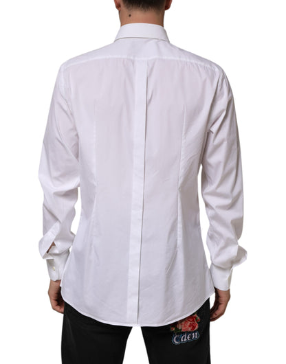 White Cotton GOLD Long Sleeves Formal Shirt-Dolce & Gabbana-LabelTerrace.com