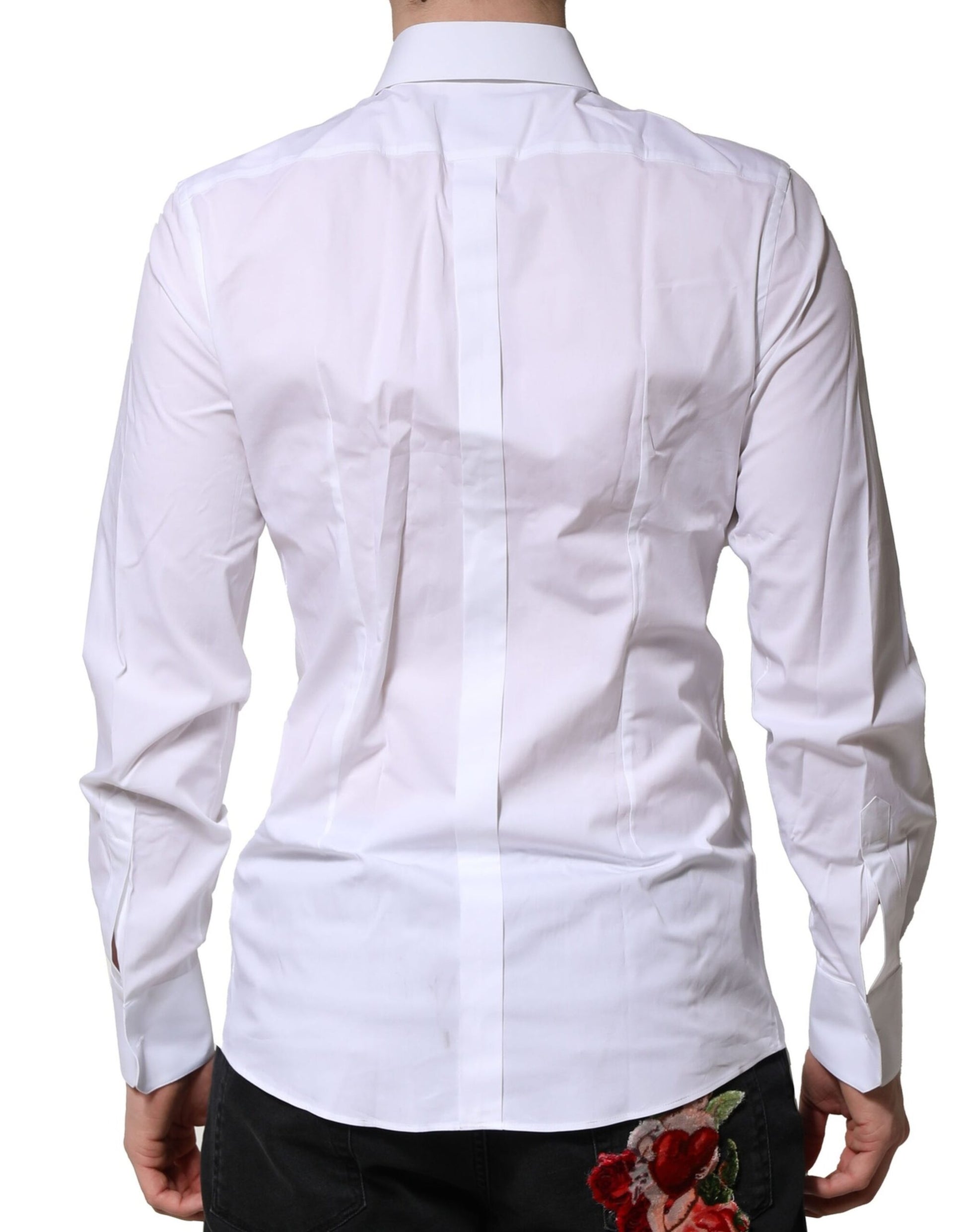 White Cotton GOLD Long Sleeves Formal Shirt-Dolce & Gabbana-LabelTerrace.com