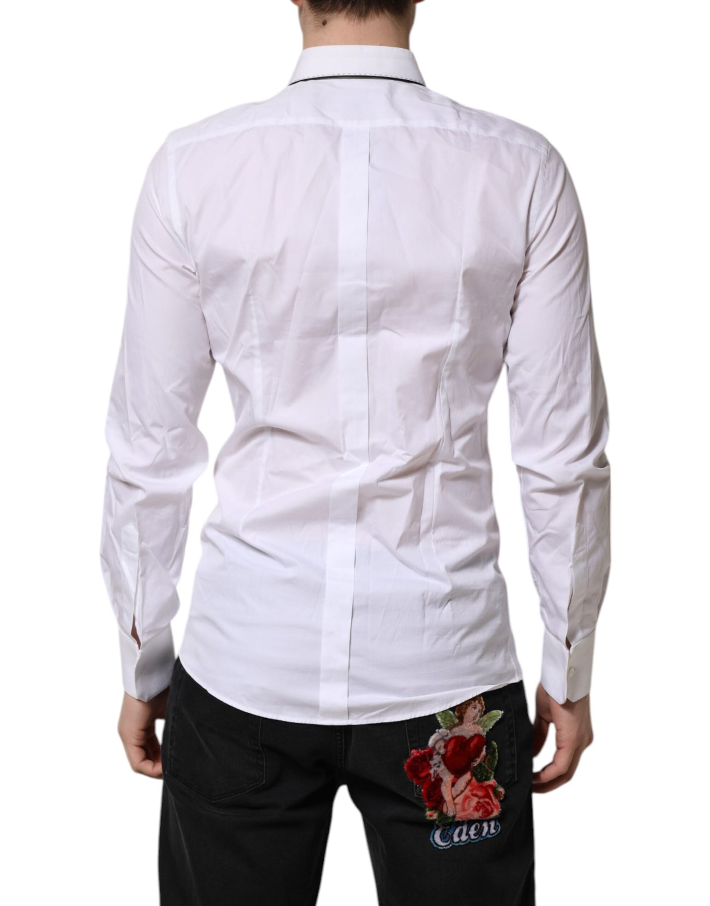 White Cotton GOLD Long Sleeves Formal Shirt-Dolce & Gabbana-LabelTerrace.com