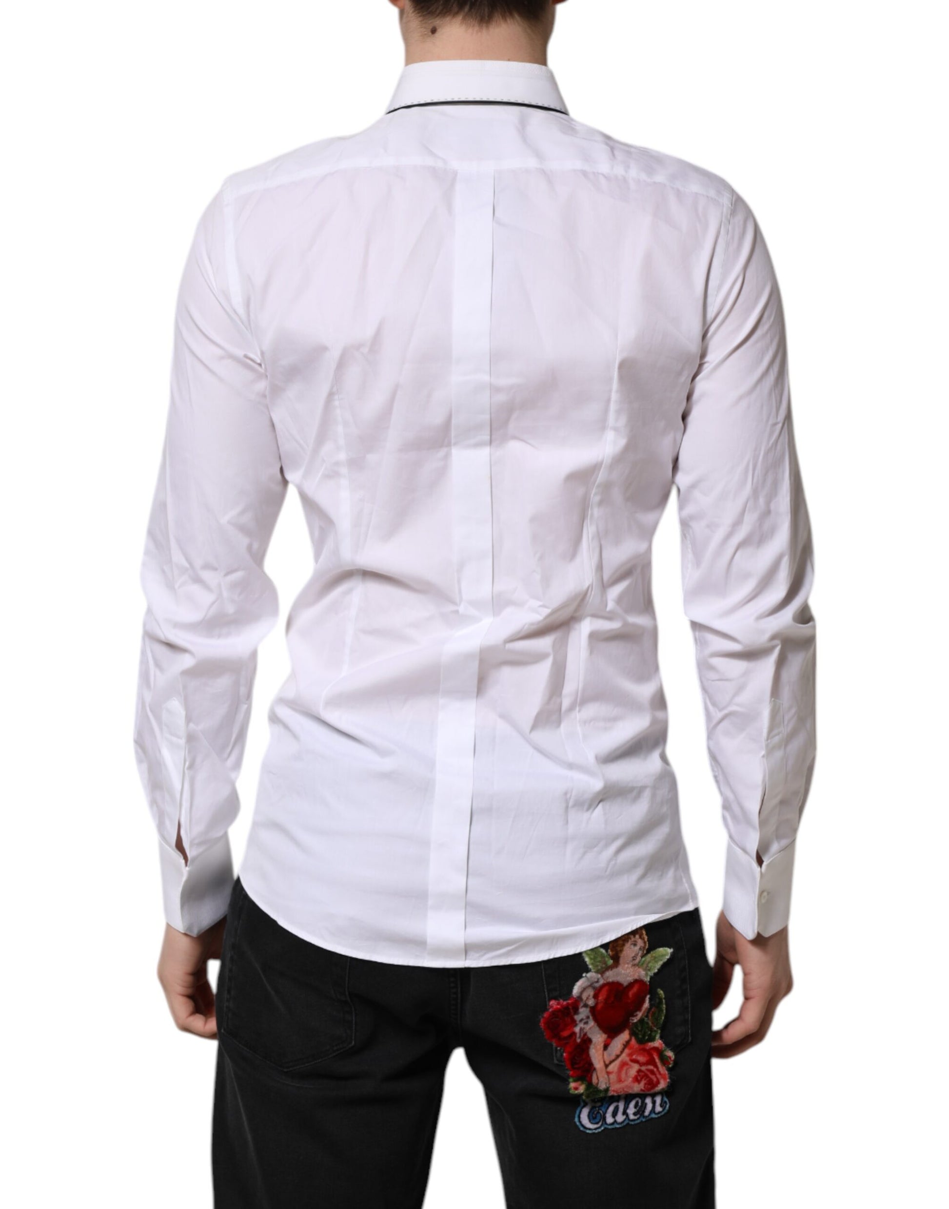 White Cotton GOLD Long Sleeves Formal Shirt-Dolce & Gabbana-LabelTerrace.com