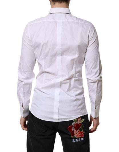 White Cotton GOLD Long Sleeves Formal Shirt-Dolce & Gabbana-LabelTerrace.com