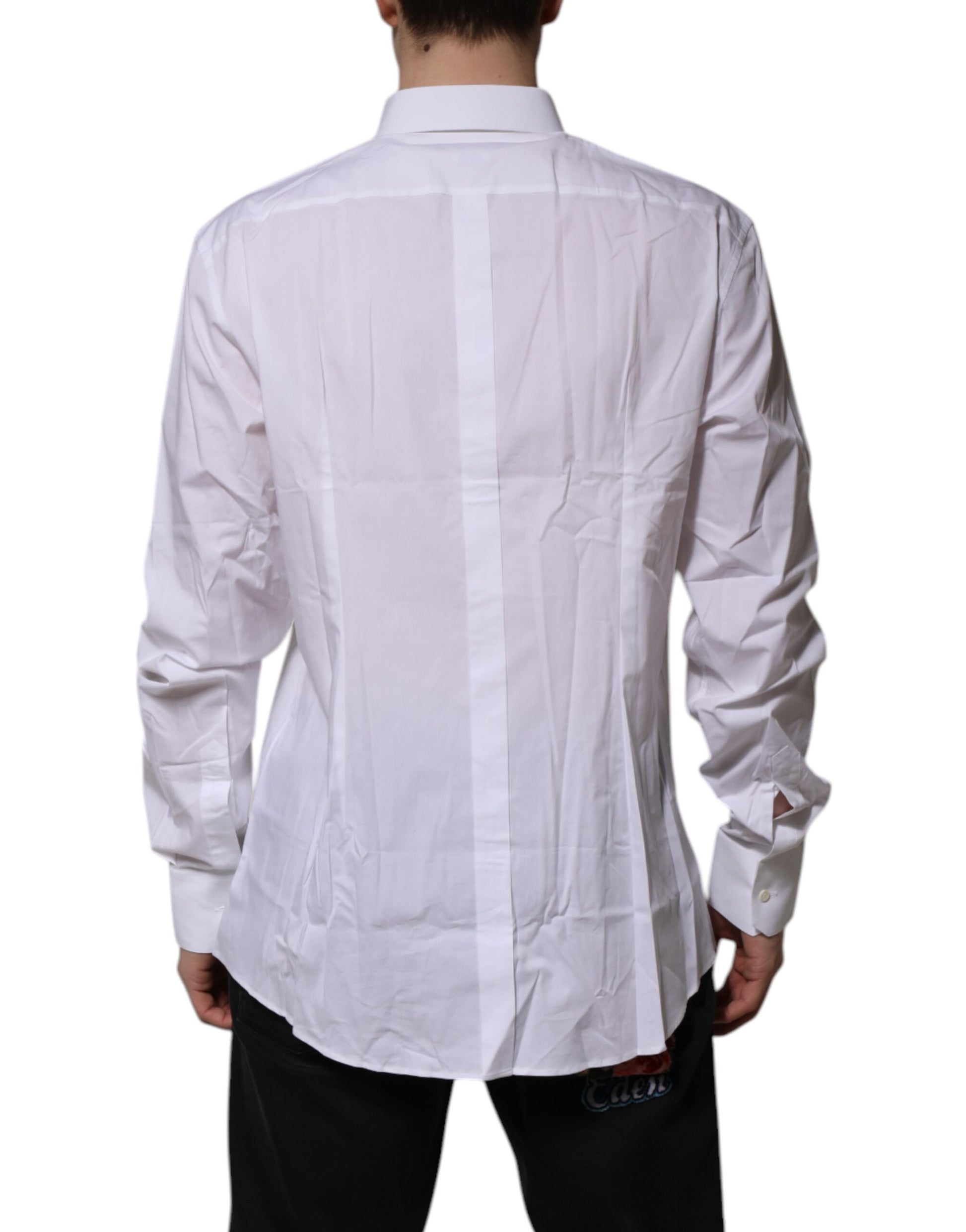 White Cotton GOLD Long Sleeves Formal Shirt-Dolce & Gabbana-LabelTerrace.com