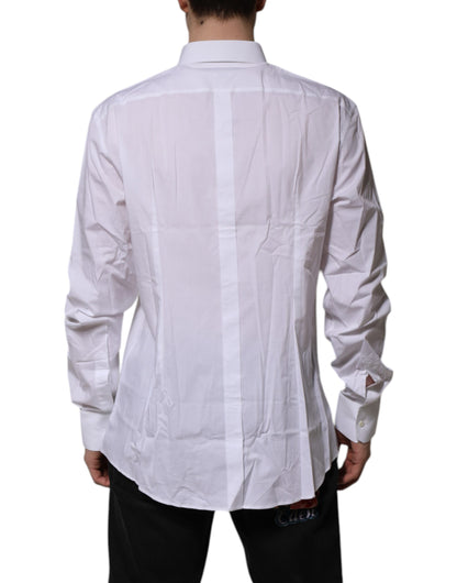 White Cotton GOLD Long Sleeves Formal Shirt-Dolce & Gabbana-LabelTerrace.com