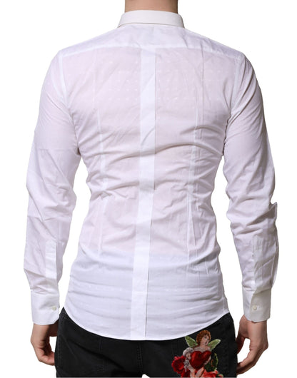 White Cotton GOLD Long Sleeves Formal Shirt-Dolce & Gabbana-LabelTerrace.com