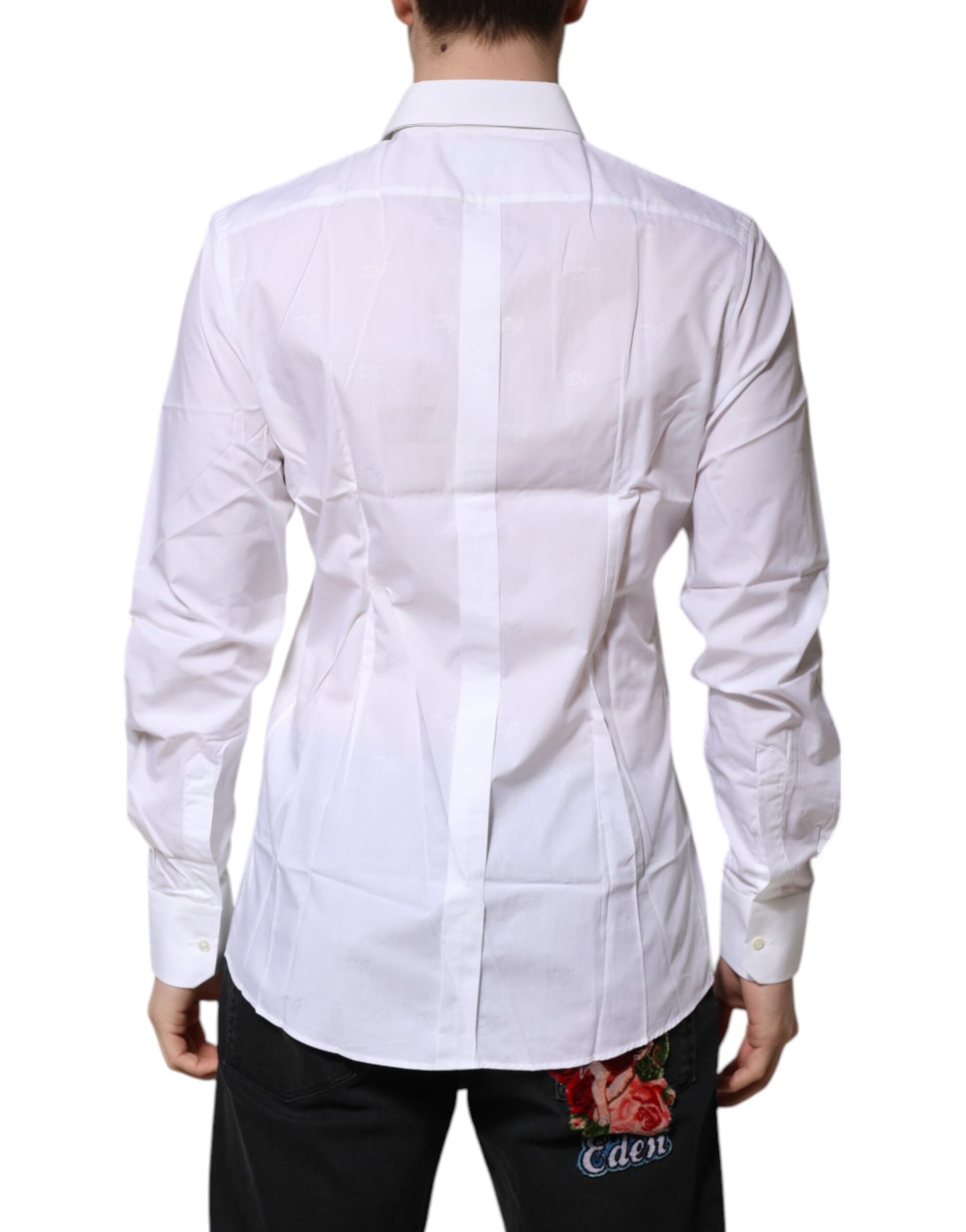 White Cotton GOLD Long Sleeves Formal Shirt-Dolce & Gabbana-LabelTerrace.com