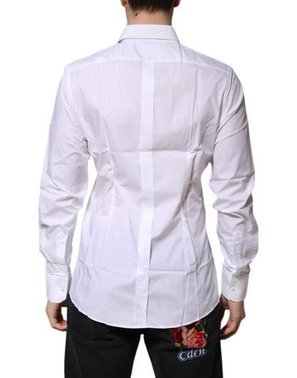 White Cotton GOLD Long Sleeves Formal Shirt-Dolce & Gabbana-LabelTerrace.com
