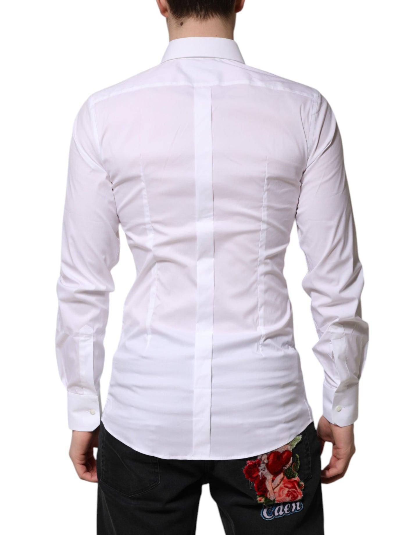 White Cotton GOLD Long Sleeves Formal Shirt-Dolce & Gabbana-LabelTerrace.com