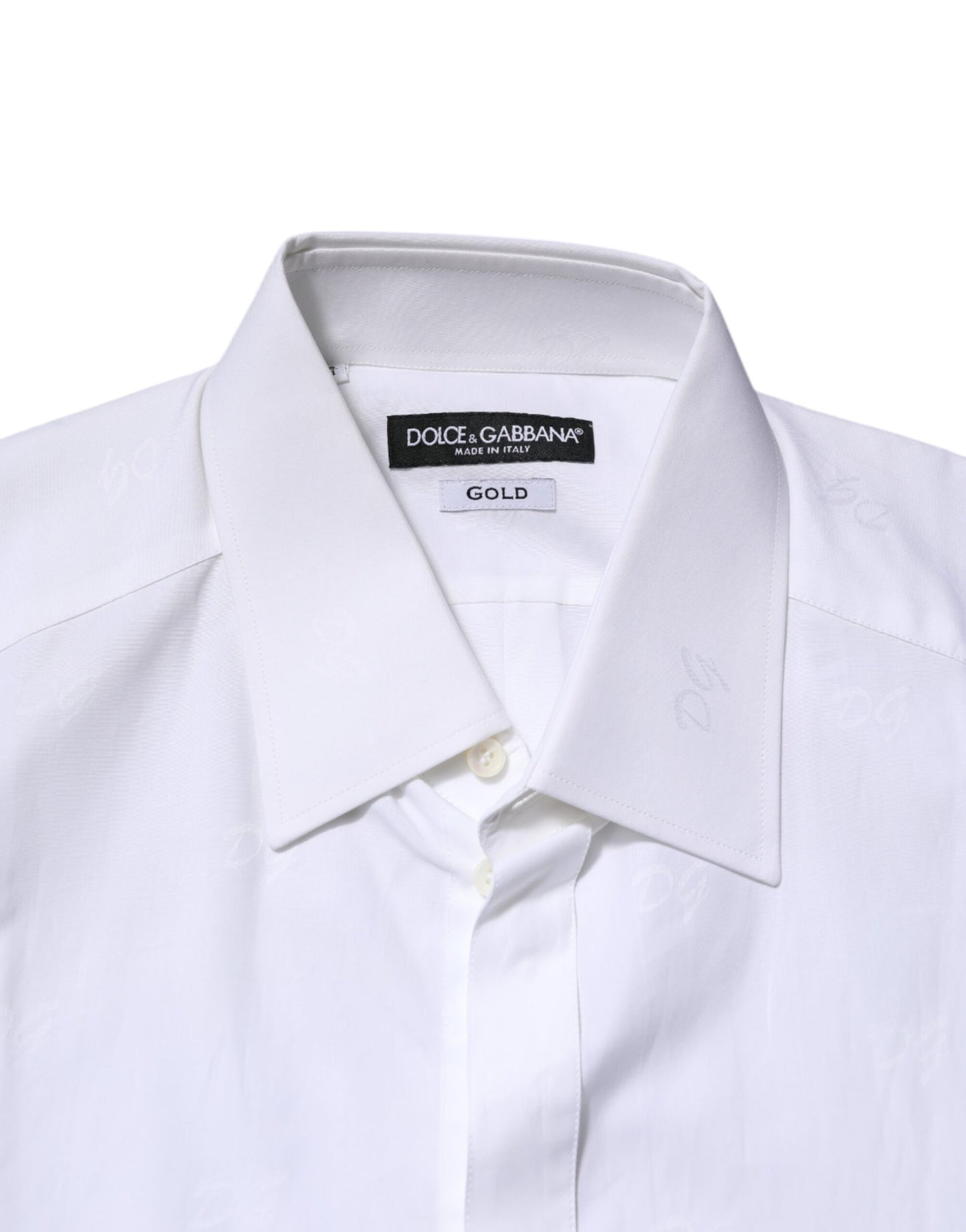White Cotton GOLD Long Sleeves Formal Shirt-Dolce & Gabbana-LabelTerrace.com