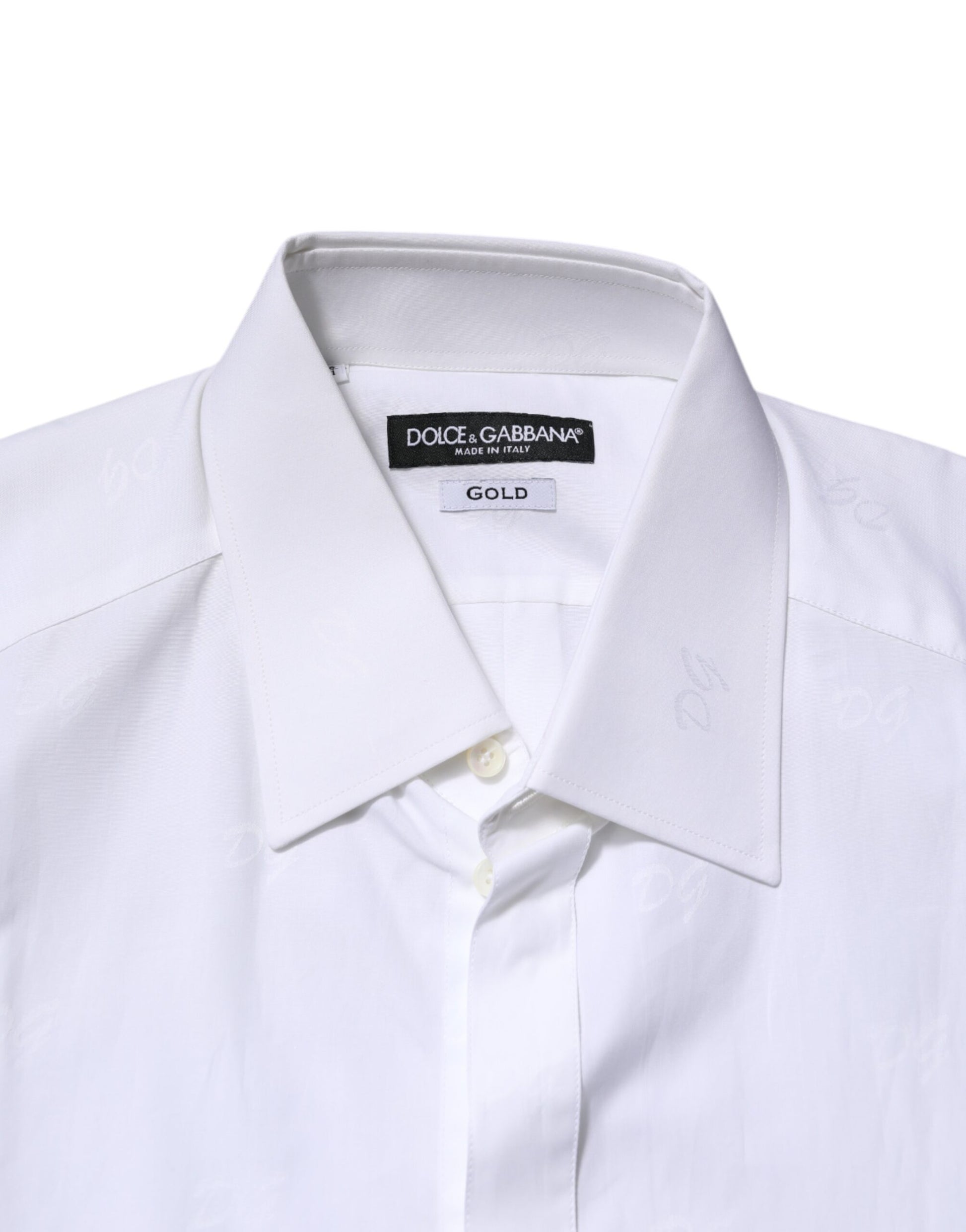 White Cotton GOLD Long Sleeves Formal Shirt-Dolce & Gabbana-LabelTerrace.com