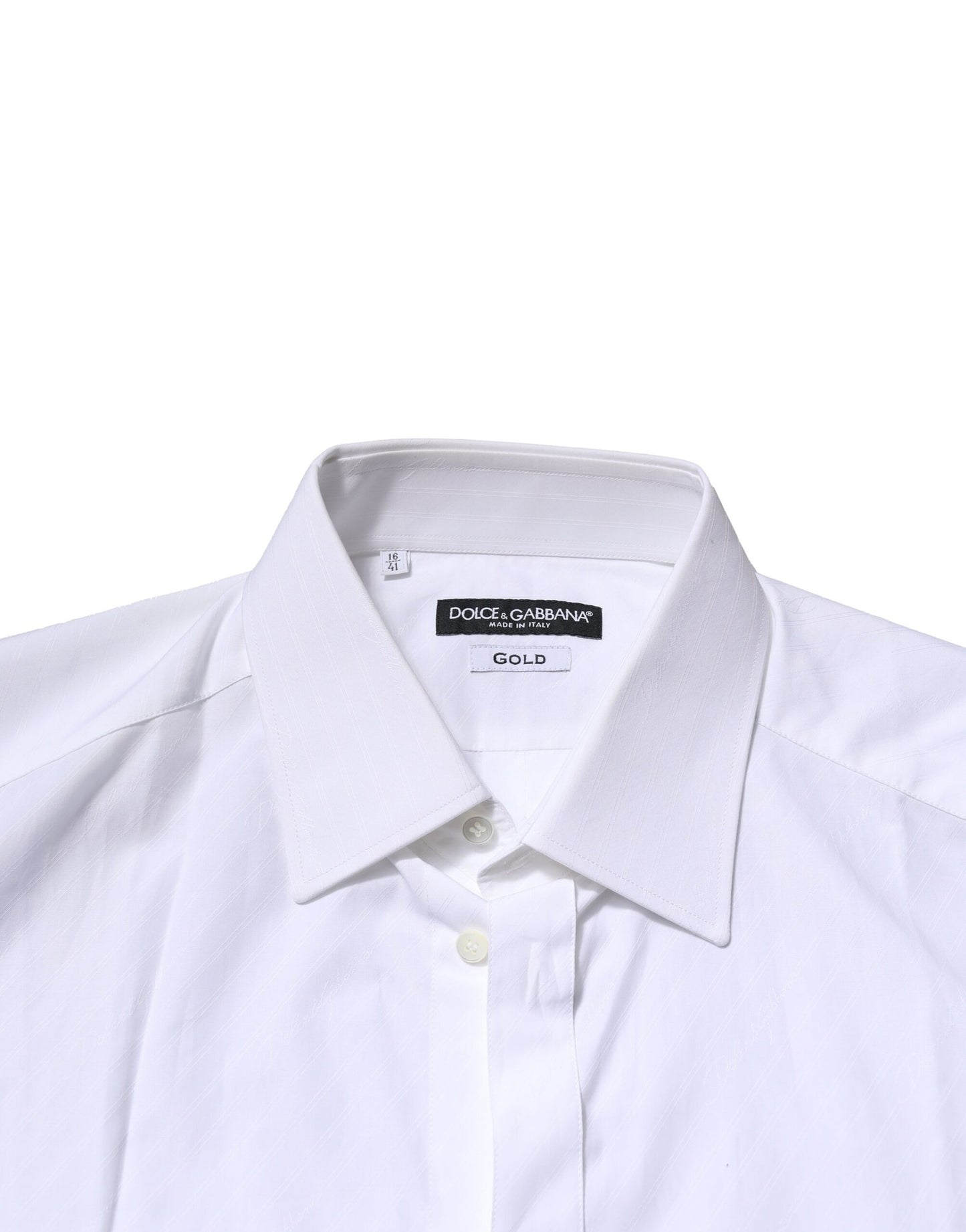White Cotton GOLD Long Sleeves Formal Shirt-Dolce & Gabbana-LabelTerrace.com