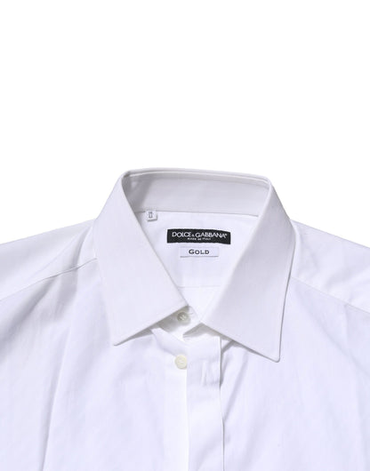 White Cotton GOLD Long Sleeves Formal Shirt-Dolce & Gabbana-LabelTerrace.com