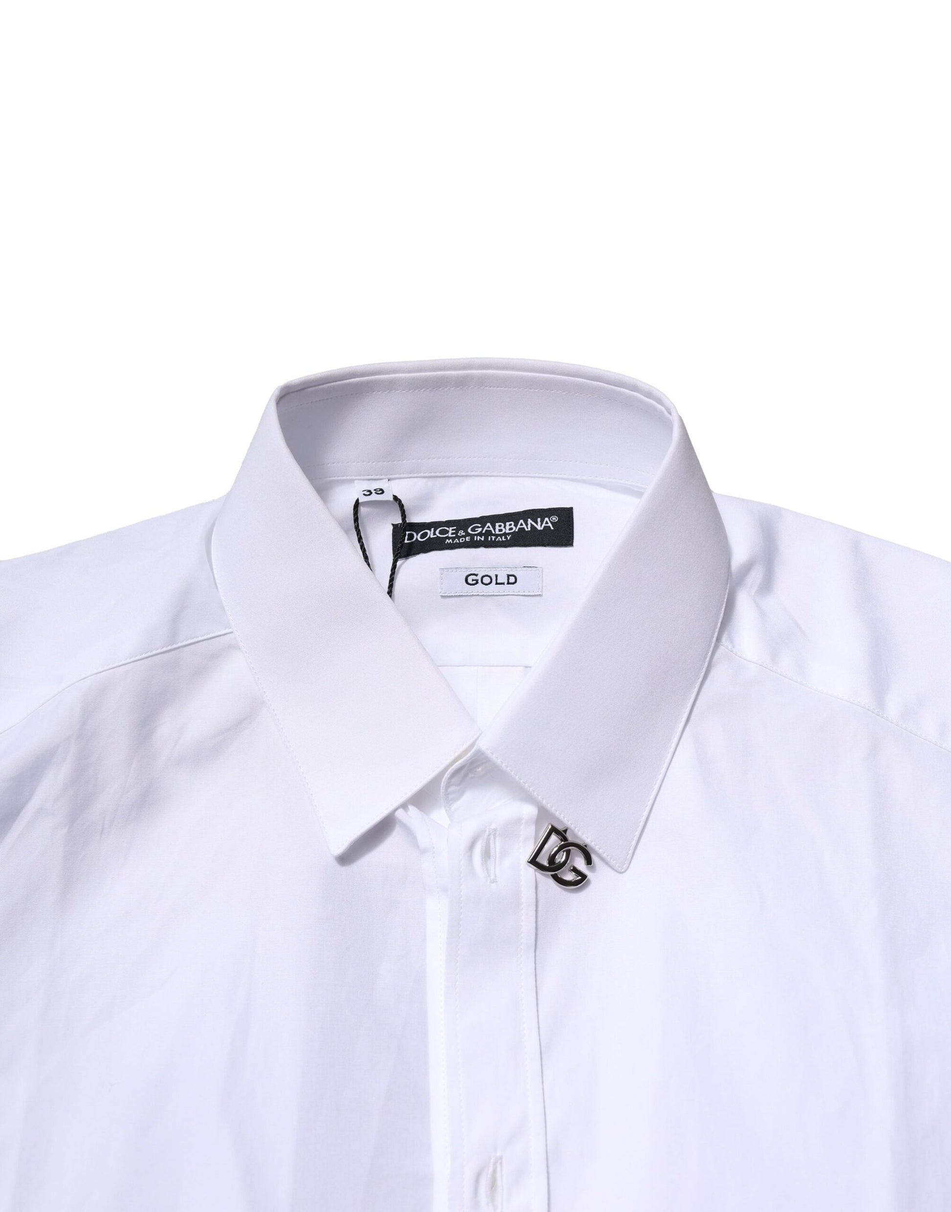 White Cotton GOLD Long Sleeves Formal Shirt-Dolce & Gabbana-LabelTerrace.com
