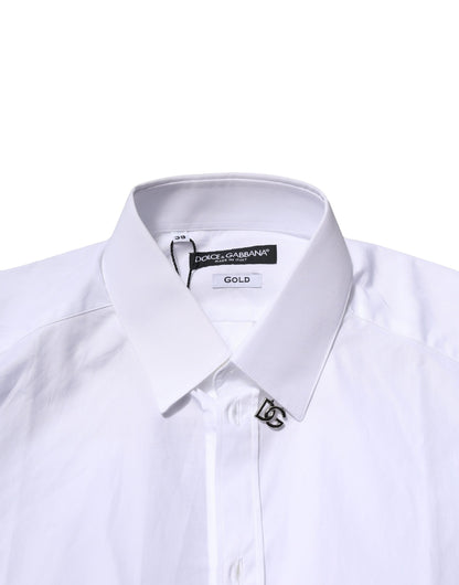 White Cotton GOLD Long Sleeves Formal Shirt-Dolce & Gabbana-LabelTerrace.com