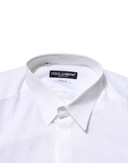 White Cotton GOLD Long Sleeves Formal Shirt-Dolce & Gabbana-LabelTerrace.com