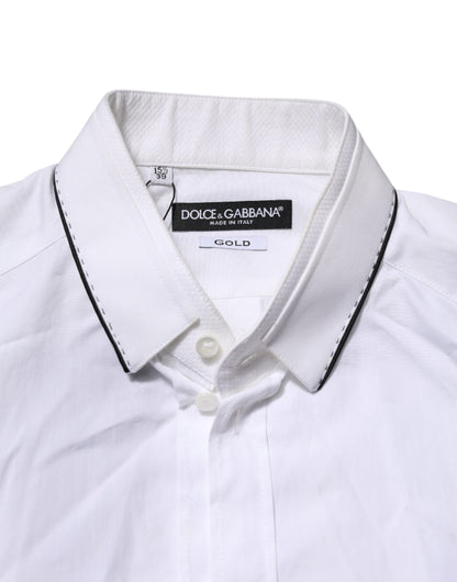 White Cotton GOLD Long Sleeves Formal Shirt-Dolce & Gabbana-LabelTerrace.com