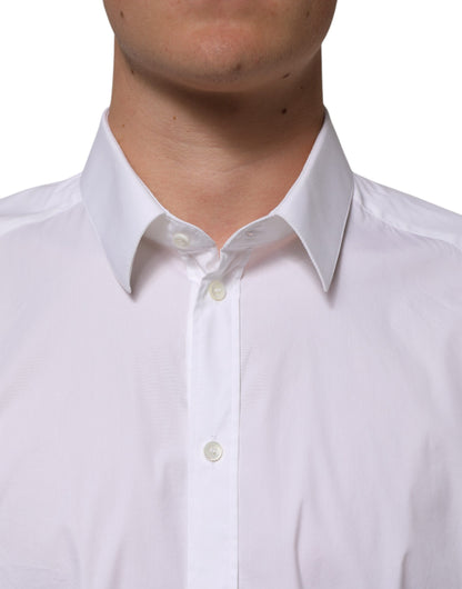 White Cotton GOLD Long Sleeves Formal Shirt-Dolce & Gabbana-LabelTerrace.com