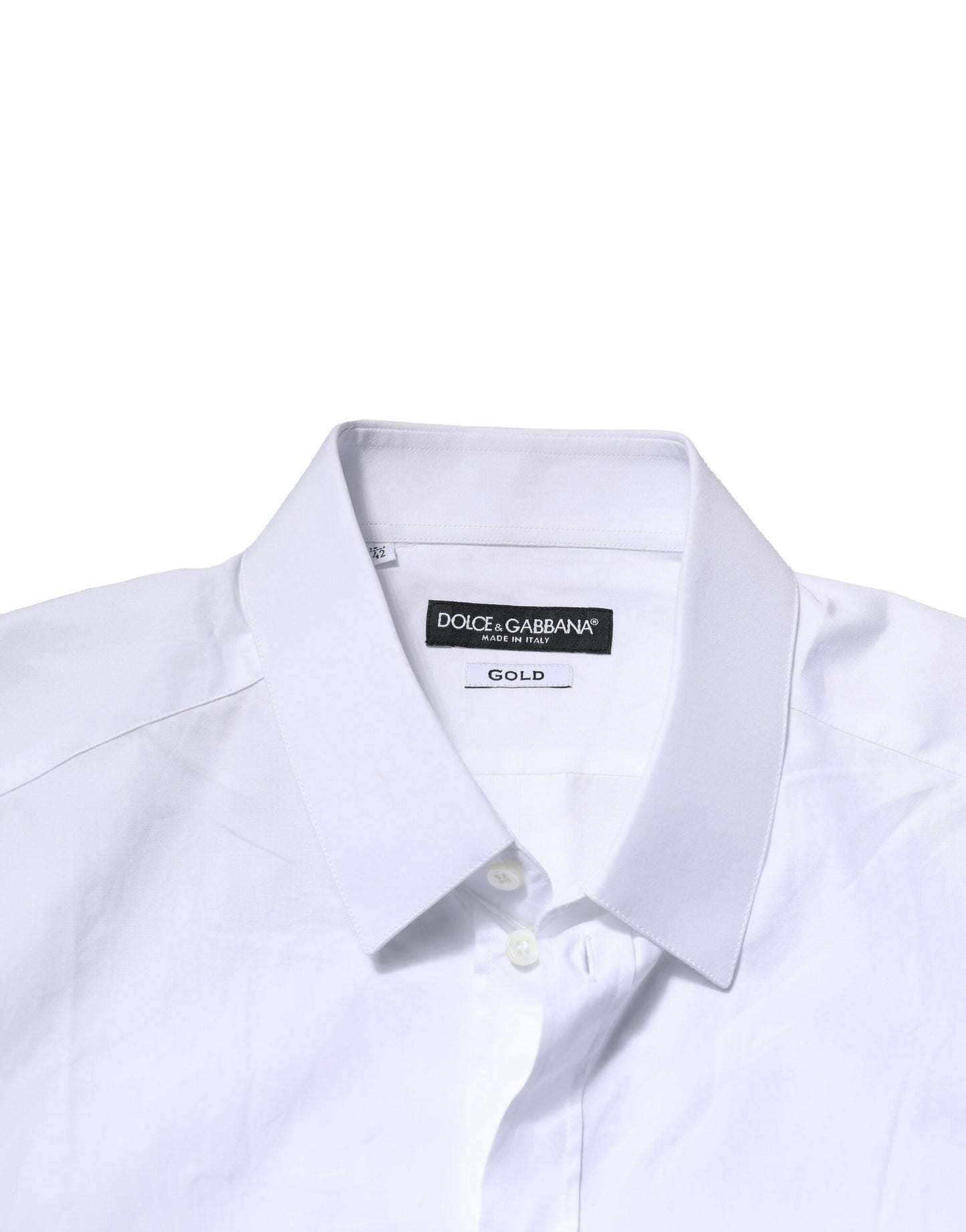 White Cotton GOLD Long Sleeves Formal Shirt-Dolce & Gabbana-LabelTerrace.com