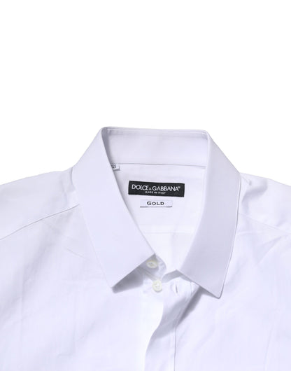 White Cotton GOLD Long Sleeves Formal Shirt-Dolce & Gabbana-LabelTerrace.com