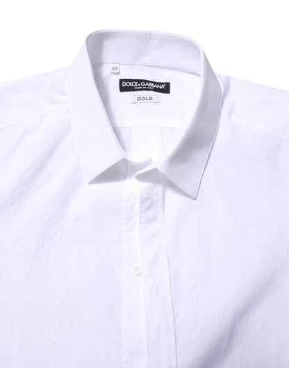 White Cotton GOLD Long Sleeves Formal Shirt-Dolce & Gabbana-LabelTerrace.com
