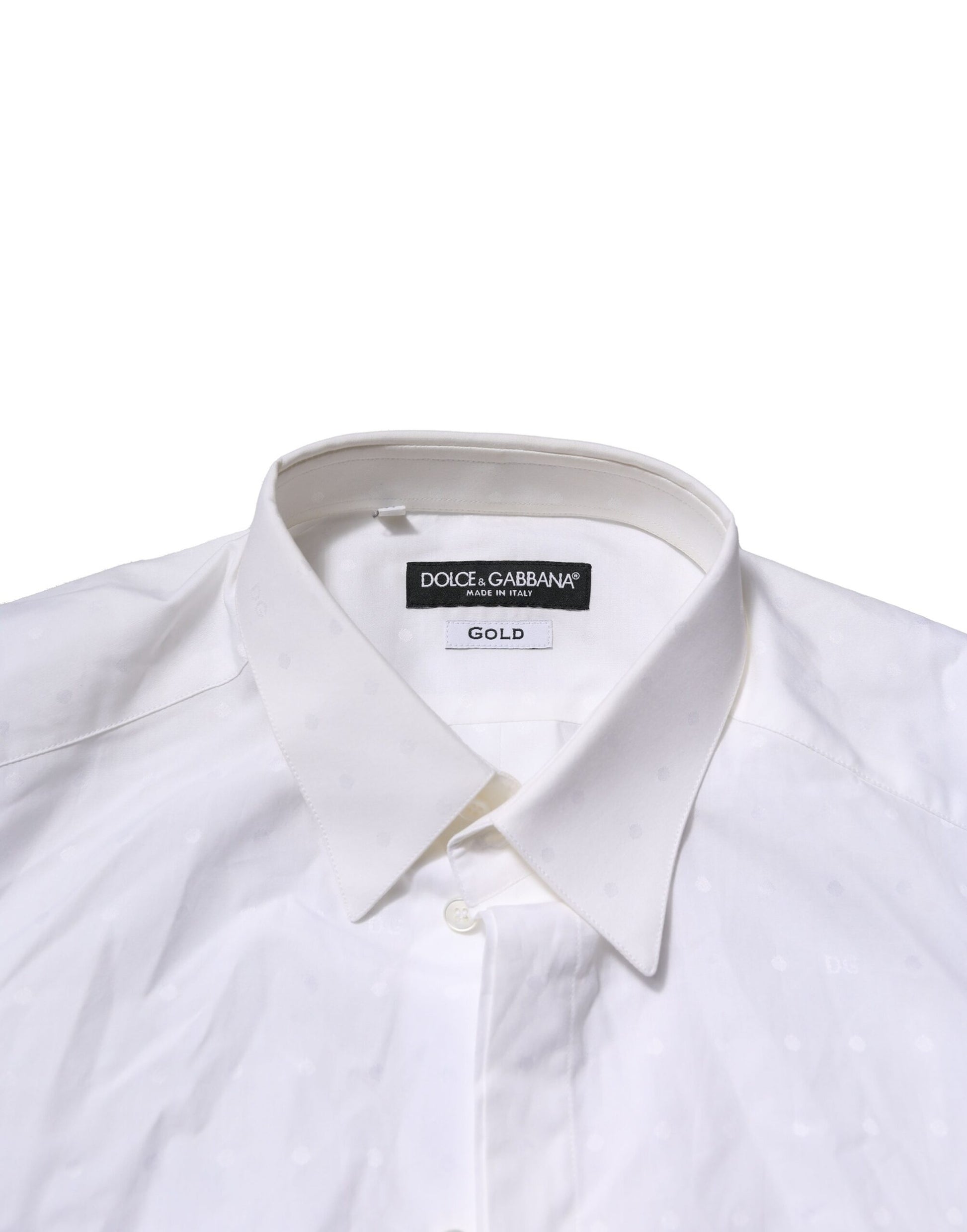 White Cotton GOLD Long Sleeves Formal Shirt-Dolce & Gabbana-LabelTerrace.com
