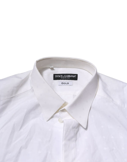 White Cotton GOLD Long Sleeves Formal Shirt-Dolce & Gabbana-LabelTerrace.com