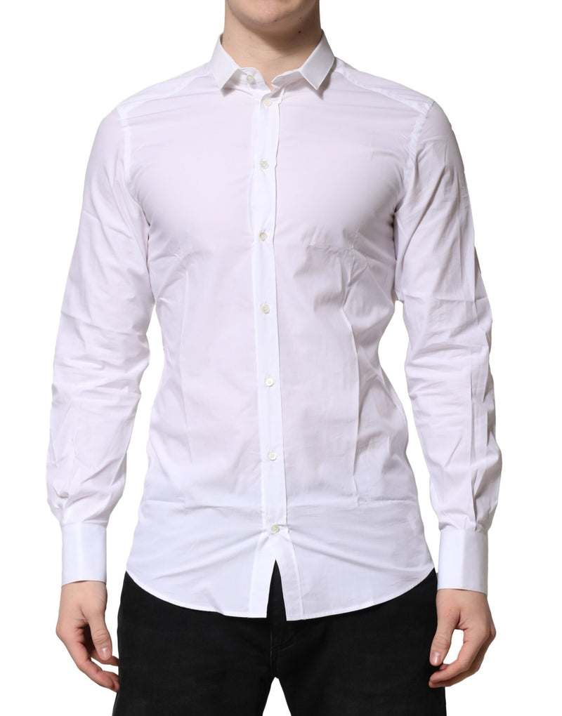White Cotton GOLD Long Sleeves Formal Shirt-Dolce & Gabbana-LabelTerrace.com